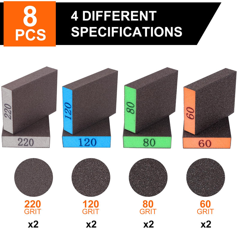 12 stuks schuurspons, wasbare en herbruikbare schuurblokken 60/80/120/220/320/400 Grit Nat Droog Zandpapier Assortimentpakket voor houten gipsplaten, metalen meubels