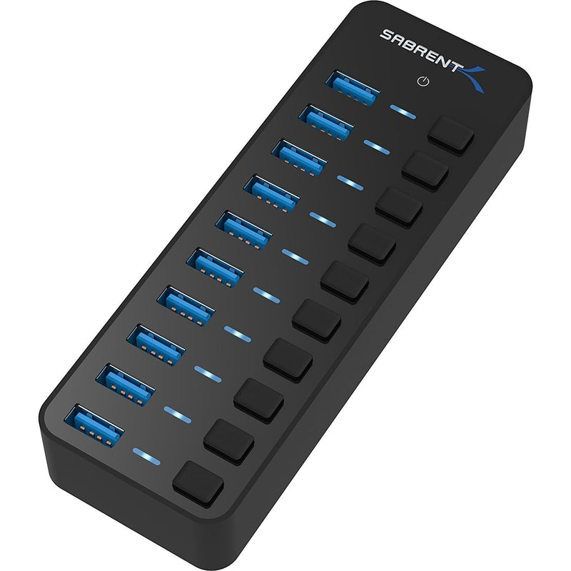 [Australia - AusPower] - SABRENT 10-Port 60W USB 3.0 Hub with Individual Power Switches and LEDs Includes 60W 12V/5A Power Adapter (HB-BU10) 