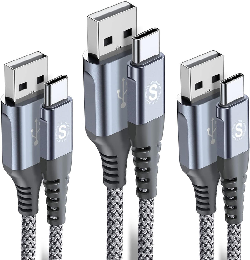 [Australia - AusPower] - USB Type C Charger Cable [3-Pack,10ft+6.6ft+3.3ft] iPhone 15 Charger Nylon Braided Cord for iPhone 15 Pro Max Samsung Galaxy S23 S22 S21 S20 S10 S9 Note 20 10 Flip A53 A54 Pixel LG Moto PS5 10ft+6.6ft+3.3ft Grey 3 