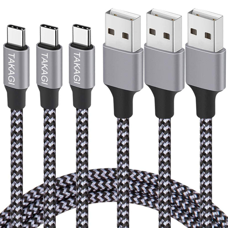 [Australia - AusPower] - TAKAGI USB Type C Cable 3A Fast Charging, (3-Pack 6feet) USB-A to USB-C Nylon Braided Data Sync Transfer Cord Compatible with Galaxy S20 S10 S9 S8, Note 20 10 and iPhone 15/15 Pro Max USB C Charger 