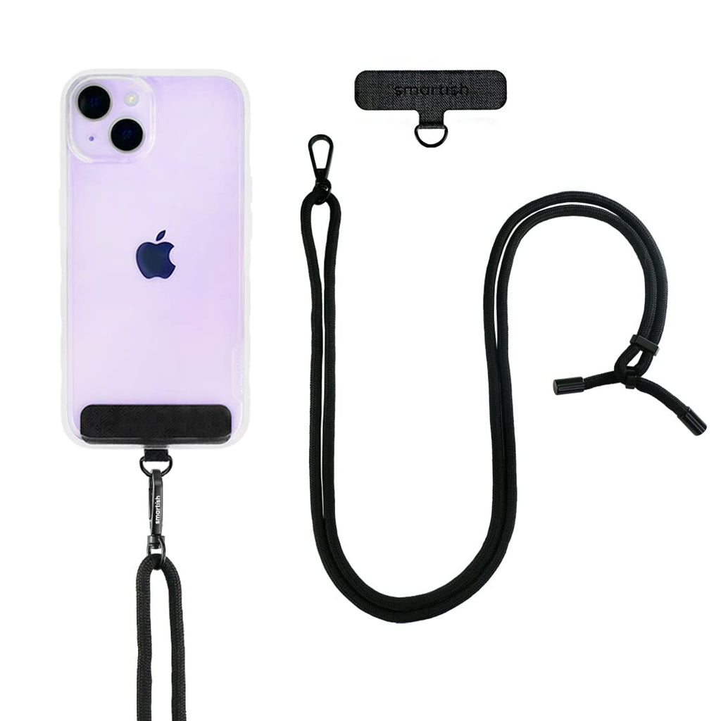 [Australia - AusPower] - Smartish Phone Lanyard - Case Clinger - Universal iPhone Holder with Detachable Crossbody Shoulder Neck Strap - Adjustable Black Rope Rope Strap 