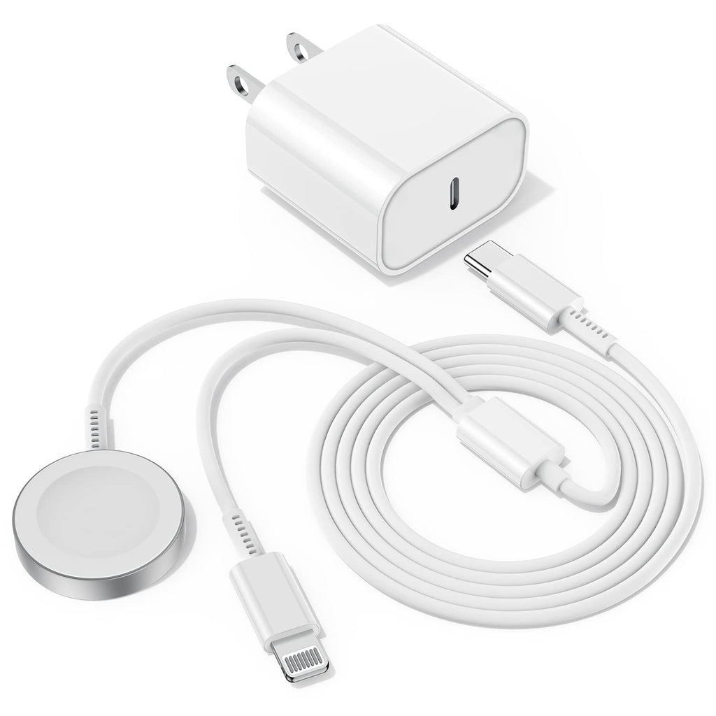 [Australia - AusPower] - for Apple Watch Charger, Upgraded 2 in 1 USB C Magnetic iWatch Charger Cord & USB-C to Lightning Cable 6FT with Type C Block, Fast Charging i-Watch Series Ultra/9/8/7/6/SE/5,for iPhone 14/13/12 White 1Pack 6FT 2in1 