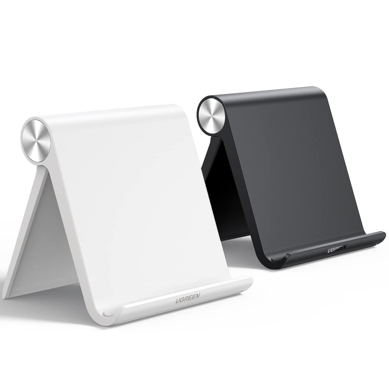 [Australia - AusPower] - UGREEN 2 Pack Tablet Stand Holder Adjustable Desktop Portable Stand Home Office Desk Accessories Compatible with iPad 10.2 iPad Pro 11 Inch iPad 9.7 iPad Mini 6 5 4 3 Phone Black and White Black+White 