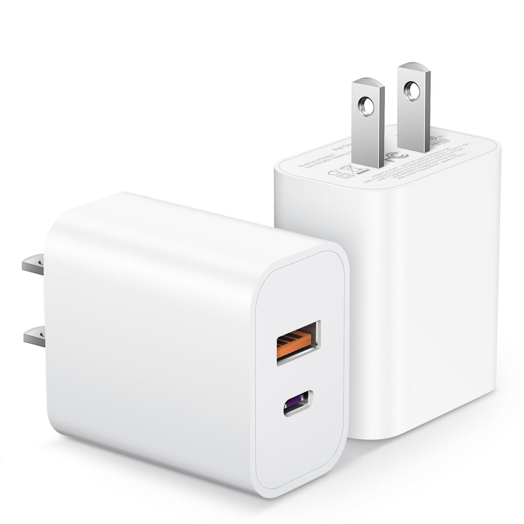 [Australia - AusPower] - USB C Wall Charger Block, 2-Pack Dual Port PD Power Adapter Fast Charging Block Compatible with iPhone 15/15 Pro/15 Pro Max/15 Plus/14/13/12/11, XS/X, iPad, Google Pixel, Samsung Galaxy and More 2 Pack Dual Port charger Block 