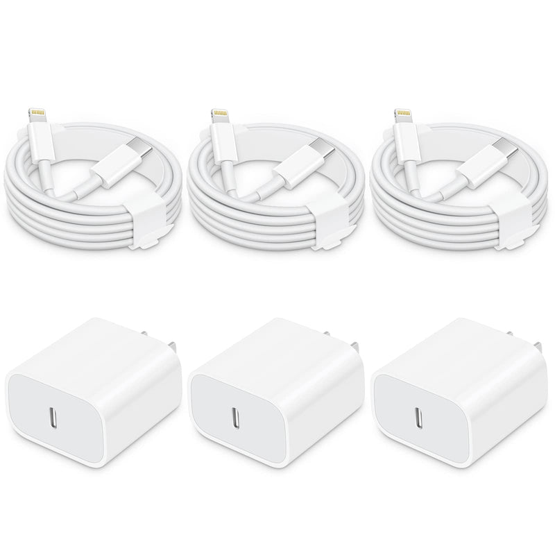 [Australia - AusPower] - iPhone Chargers Fast Charging [3 Pack], [Apple MFi-Certified] 20W USB-C Wall Charger Cube with 6Ft USB-C to Lightning Cable Compatible with iPhone 14/13/12/11/X/XR/8/7, iPad & More 