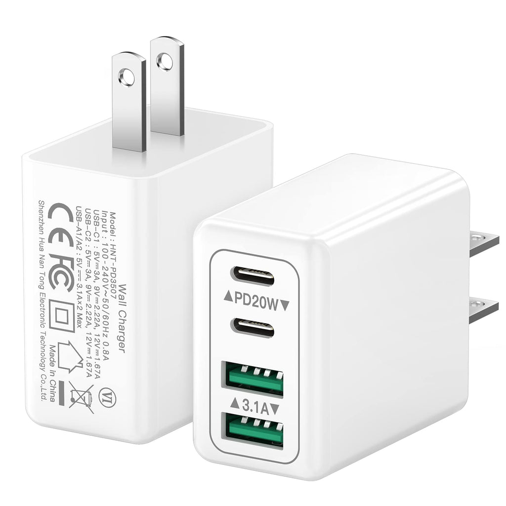 [Australia - AusPower] - USB C Charger Block, OKRAY 2-Pack 40W 4-Port USB-C Charger Fast Charging Blocks Dual PD&QC Wall Plug Adapter Compatible iPhone 14 13 12 11 Pro Max XR XS, iPad, Airpods, iwatch, Samsung Galaxy Note Tab White 