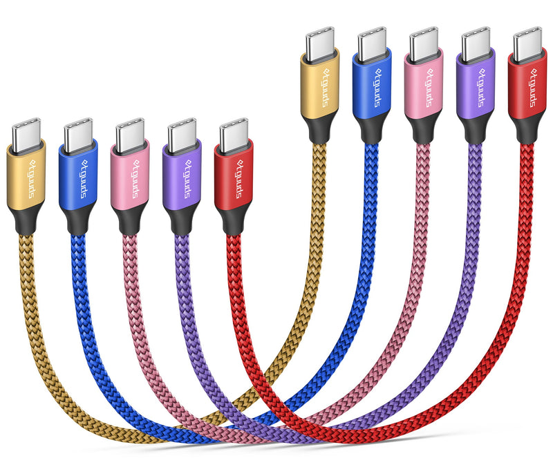 [Australia - AusPower] - etguuds Color Short USB C to USB C Cable [1ft, 5-Pack], 60W/3A Fast Charging Type C to Type C Charger Cable for Samsung Galaxy S23 S22 S21 S20 Ultra 5G, Z Flip/Fold 4 3, Note 20, Pixel 7 6 Pro & More 1ft Red/Purple/Pink/Blue/Gold 