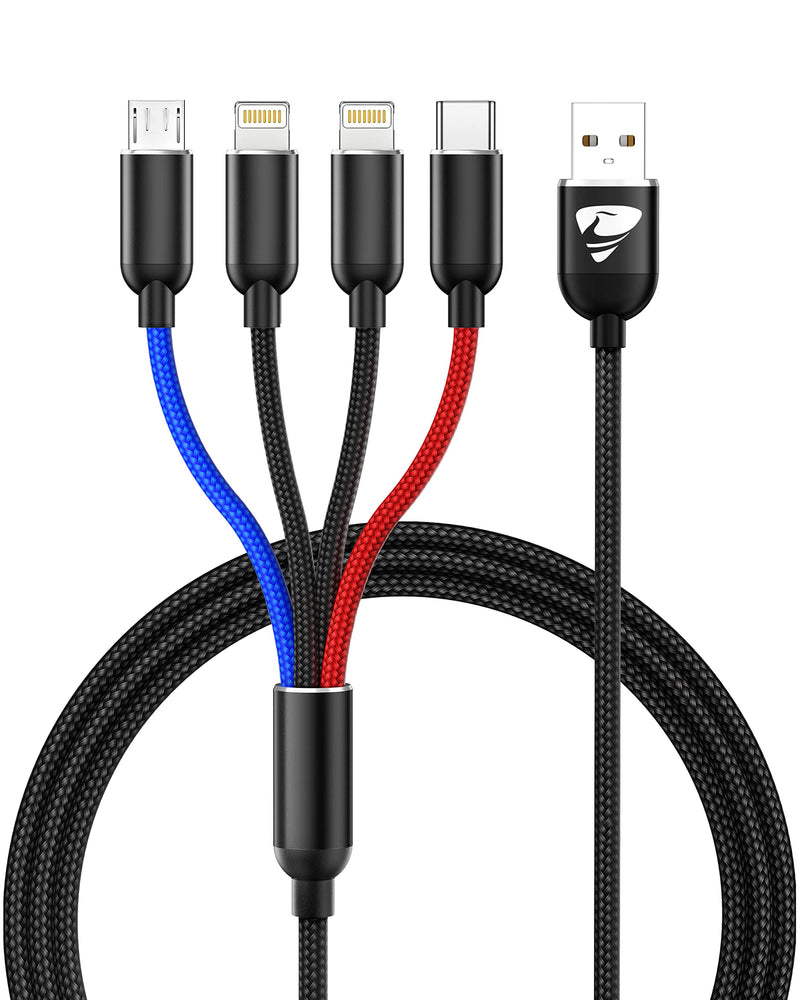 [Australia - AusPower] - Multi Charging Cable, 2Pack 3.5A Fast Multi Charger Cable 4 in 1 Multiple Nylon Braided USB Cable Universal Charging Cord for Type C Micro USB Port for Cell Phones/IP/Samsung/Ps/LG/Tablets and More 4 in 1 2PACK Black 