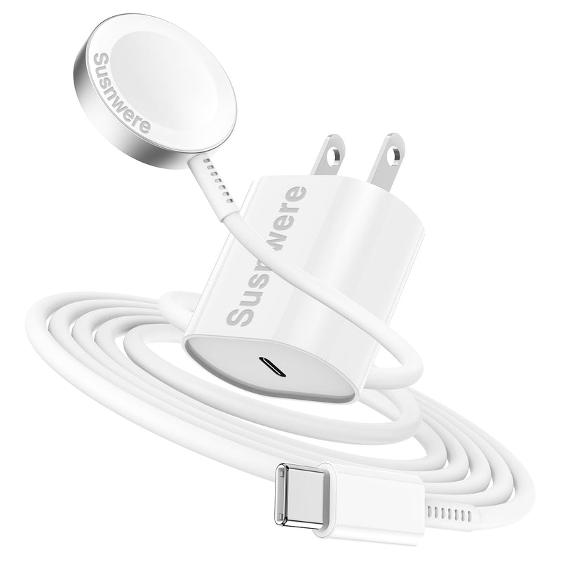 [Australia - AusPower] - 5W Fast Charger for Apple Watch Chargers with 20w Charger Block,USB C Magnetic for i-Watch Fast Charging Cable for Watch Series SE/8/7/6/5/4/3/2/1 Includes 38mm 40mm 42mm 44mm 45mm Size 3FT White-3in1 