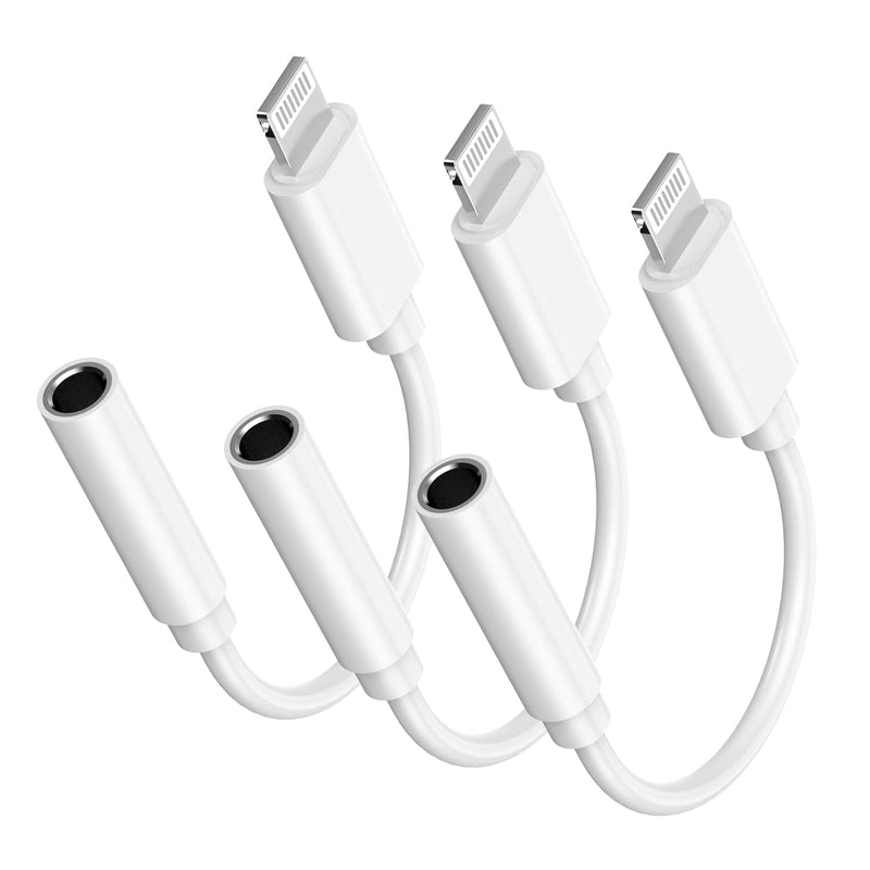 [Australia - AusPower] - 3 Pack Lightning to 3.5 mm Headphone Jack Adapter, 【Apple MFi Certified】 iPhone 3.5mm Heapdhones Jack Aux Audio Adapter Dongle for iPhone 14 13 12 11 Pro Max XS XR X 8 7 6, Support iOS 16 and More 3 Pack White 