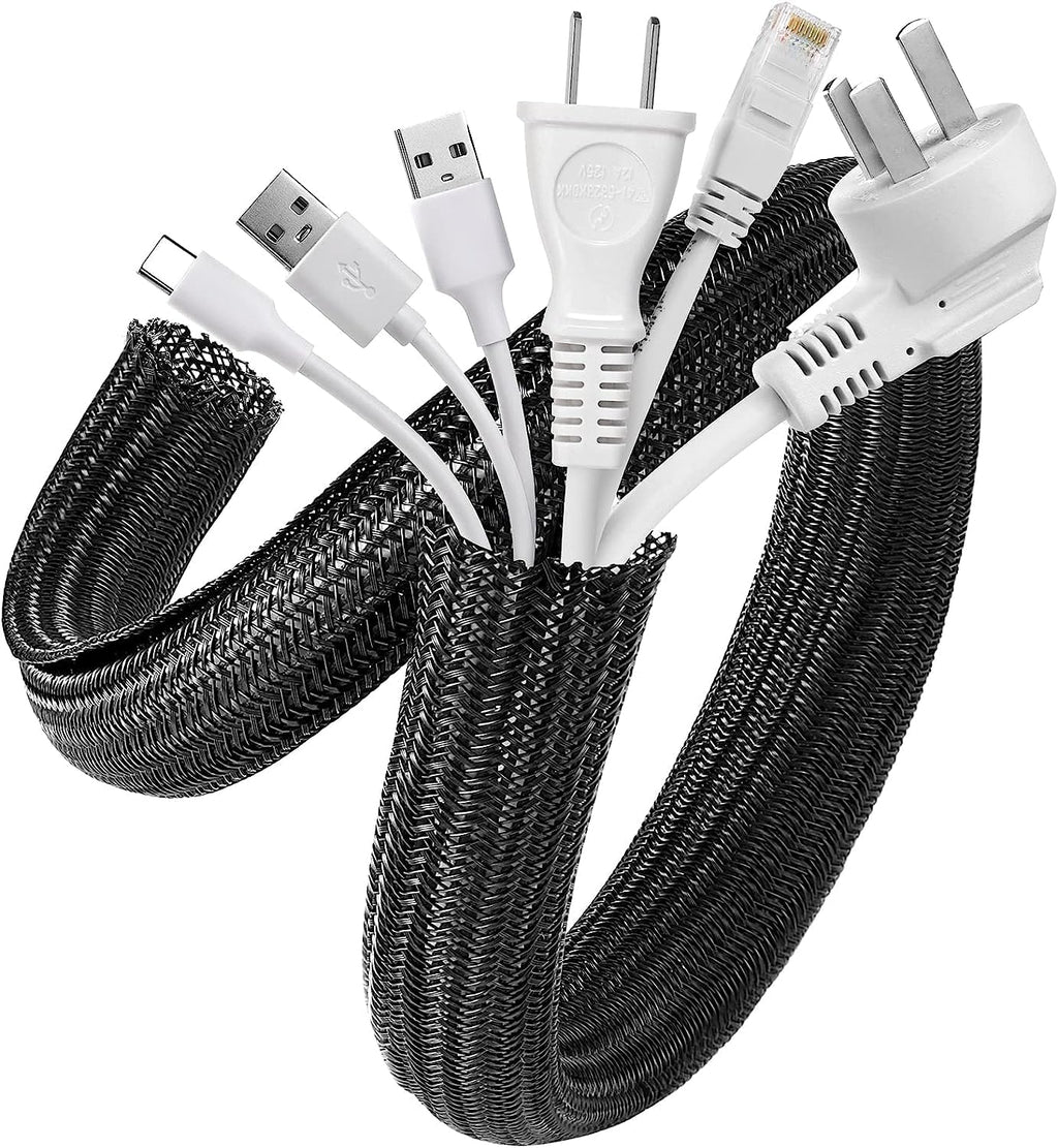 [Australia - AusPower] - AGPTEK Cable Management Sleeve Cover, 10ft - 1 inch Cord Management System for Desk PC TV Computer Projector Wires Protection and Organization, Home, Theater and Office, Black 10ft - 1'' 