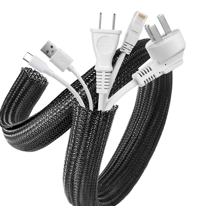 [Australia - AusPower] - AGPTEK Cable Management Sleeve Cover, 20ft - 1 inch Cord Management System for Desk PC TV Computer Projector Wires Protection and Organization, Home, Theater and Office, Black 20ft - 1'' 