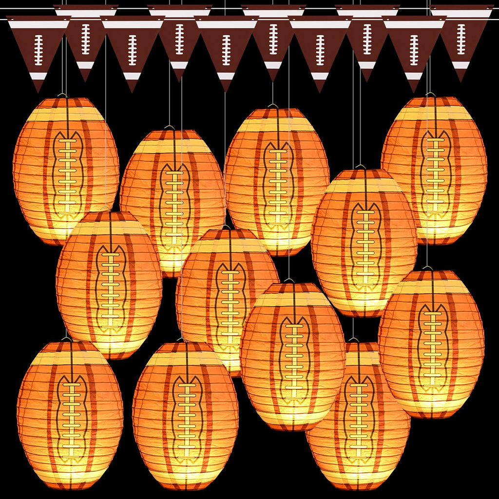 [Australia - AusPower] - VAIPI 12 Set Football Party Decorations Football Paper Lanterns with LED Light Football Hanging Lanterns Set Sports Ball Lantern for Game Home Birthday School Baby Shower Sports Party 
