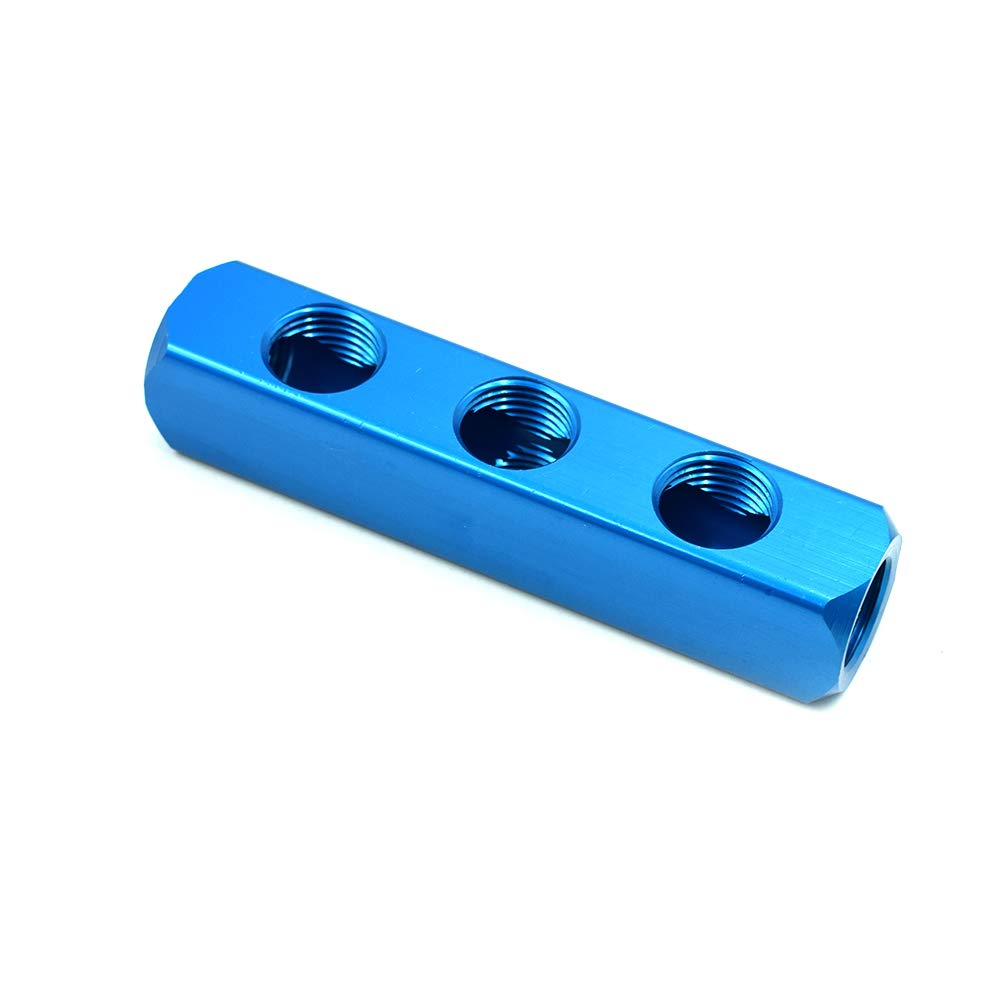 PHITUODA 1/2" 3 Ways 6 Ports Air Hose Inline Manifold Block, pneumatic compressor fitting with BSPT connection, pack of 1.