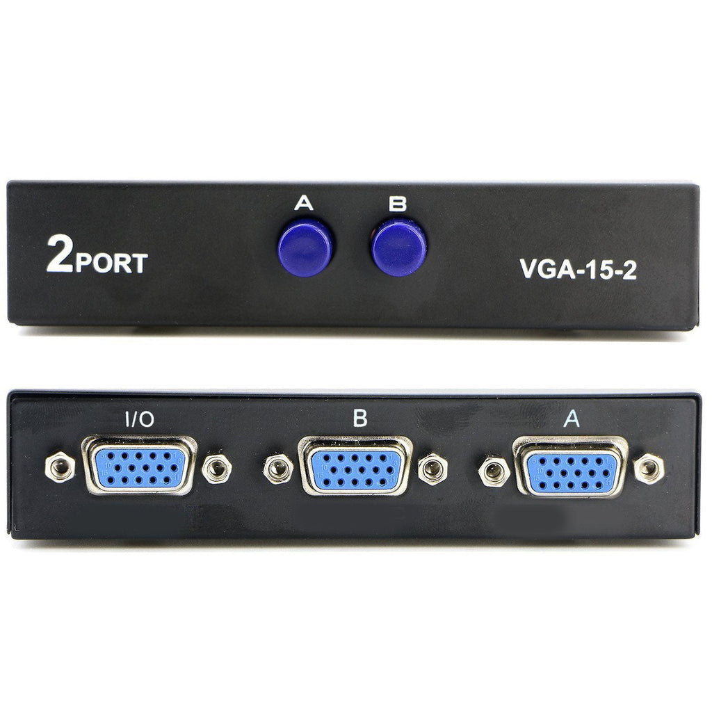 [Australia - AusPower] - PASOW VGA 2 in 1 Out 2 Port VGA Switch Press Button Two Way VGA Vedio Switch for PC TV Monitor -Black 