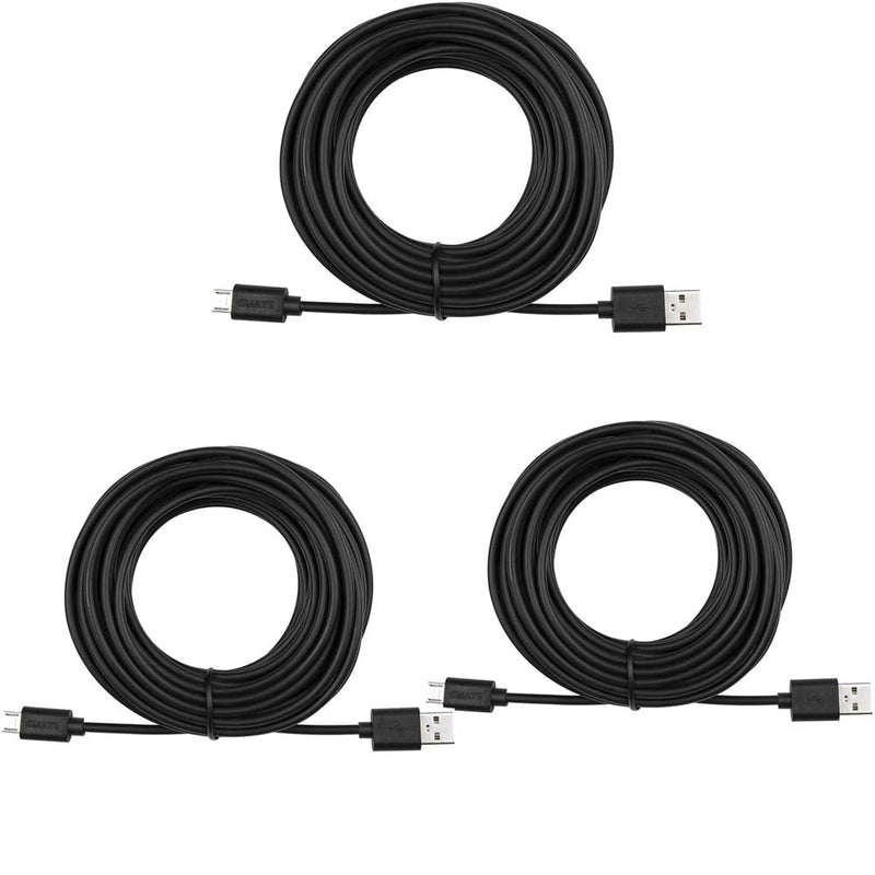 [Australia - AusPower] - Extension Cable Black Replacement for Yi Camera, Wyze Cam Pan V2 V3, Blink Mini, NestCam Micro USB Cord 25ft Long (3-Pack) 