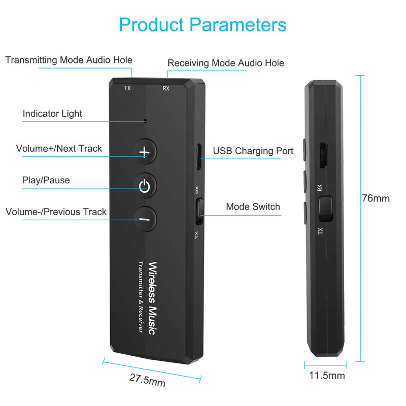 [Australia - AusPower] - Bluetooth 5.0 Transmitter 3-in-1, Portable Wireless Bluetooth Adapter, Rechargeable Bluetooth Transmitter for TV,Bluetooth Audio Receiver for Car Stereo System 