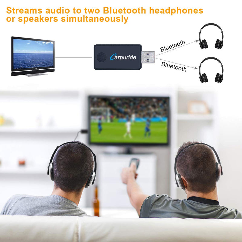[Australia - AusPower] - Bluetooth Transmitter for TV PC, (3.5mm, RCA, Computer USB Digital Audio) Dual Link Wireless Audio Adapter for Headphones, Low Latency, USB Power Supply 