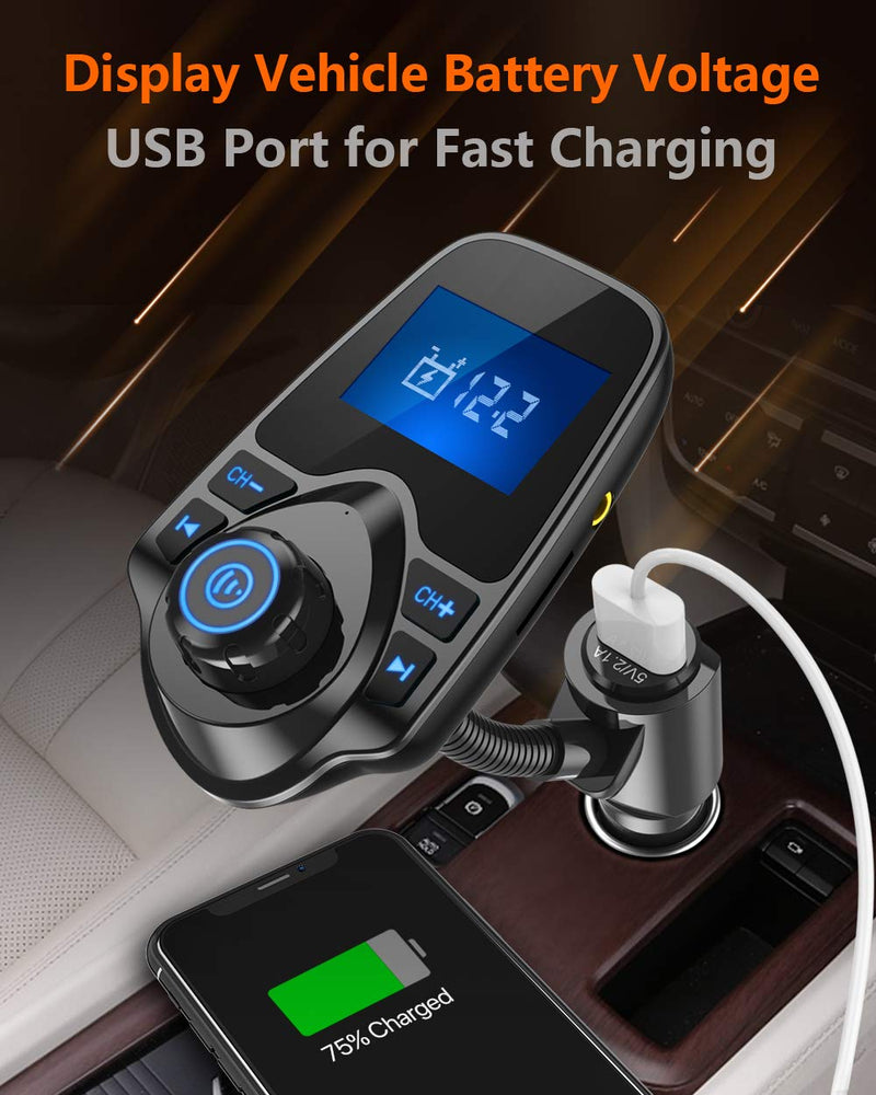 [Australia - AusPower] - Nulaxy Wireless in-Car Bluetooth FM Transmitter Radio Adapter Car Kit W 1.44 Inch Display Supports TF/SD Card and USB Car Charger for All Smartphones Audio Players-KM18 Black 