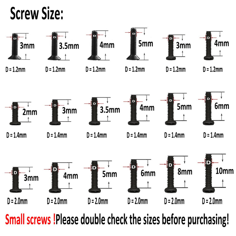 [Australia - AusPower] - HOTMMGR Small Screws Assortment Kit 18 Kinds M1.2 / M1.4 / M2.0 Tiny Micro Screws Set for Glasses Watches (Black) 