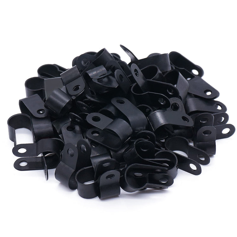 [Australia - AusPower] - mankk 100PCS 3/8 Inch Rope Light Clips P-Style Mounting Clips Plastic Cable Clamps with Compatible Stainless Steel Pan Head Phillips Screws for Wire Management M-032-BK-LS Black 