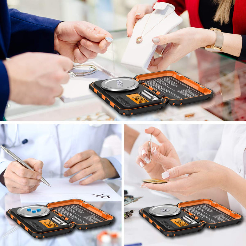 [Australia - AusPower] - (New Version) Professional Digital Mini Scale, 20g-0.001g Pocket Scale, Electronic Smart Scale with 20g calibration weight (Battery/Tweezers Included) Orange 