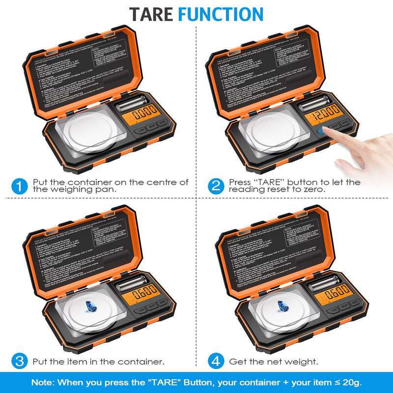 [Australia - AusPower] - (New Version) Professional Digital Mini Scale, 20g-0.001g Pocket Scale, Electronic Smart Scale with 20g calibration weight (Battery/Tweezers Included) Orange 
