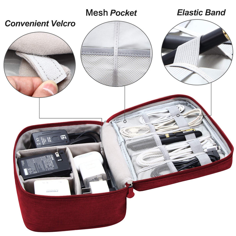 [Australia - AusPower] - VOCUS Electronics Organizer Travel Cable Organizer Bag for Electronics Accessories, Portable Tech Carring Large Storage Case for Charger, Cord, Power Bank, Hardware Red 