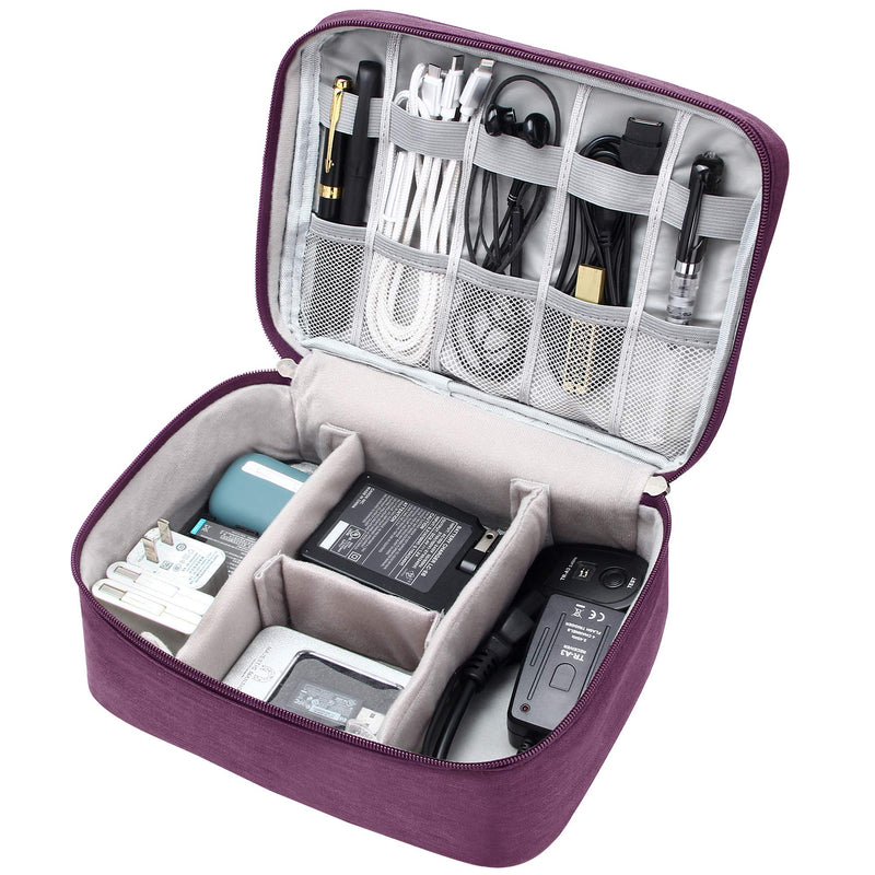 [Australia - AusPower] - VOCUS Electronics Organizer Travel Cable Organizer Bag for Electronics Accessories, Portable Tech Carring Large Storage Case for Charger, Cord, Power Bank, Hardware Purple 