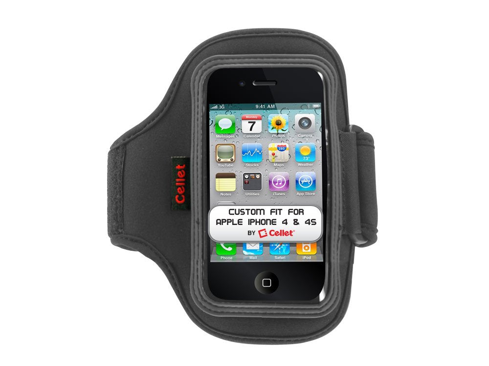 [Australia - AusPower] - Armband for Apple iPhone 5 5s 4 4S (10 inches Long Band) -Neoprene-Lightweight-Washable- by Cellet – Black - Retail Packaging 