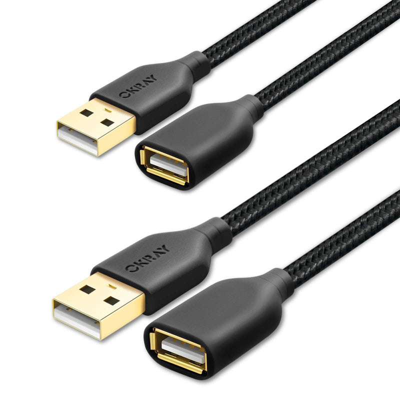 [Australia - AusPower] - USB Extension Cable, OKRAY 2Pack 6FT Type A Male to A Female Nylon Braided USB 2.0 Extension Cord Data Transfer Extender Cable with Gold-Plated Connector for USB Flash Drive/Hard Drive (Black Black) 