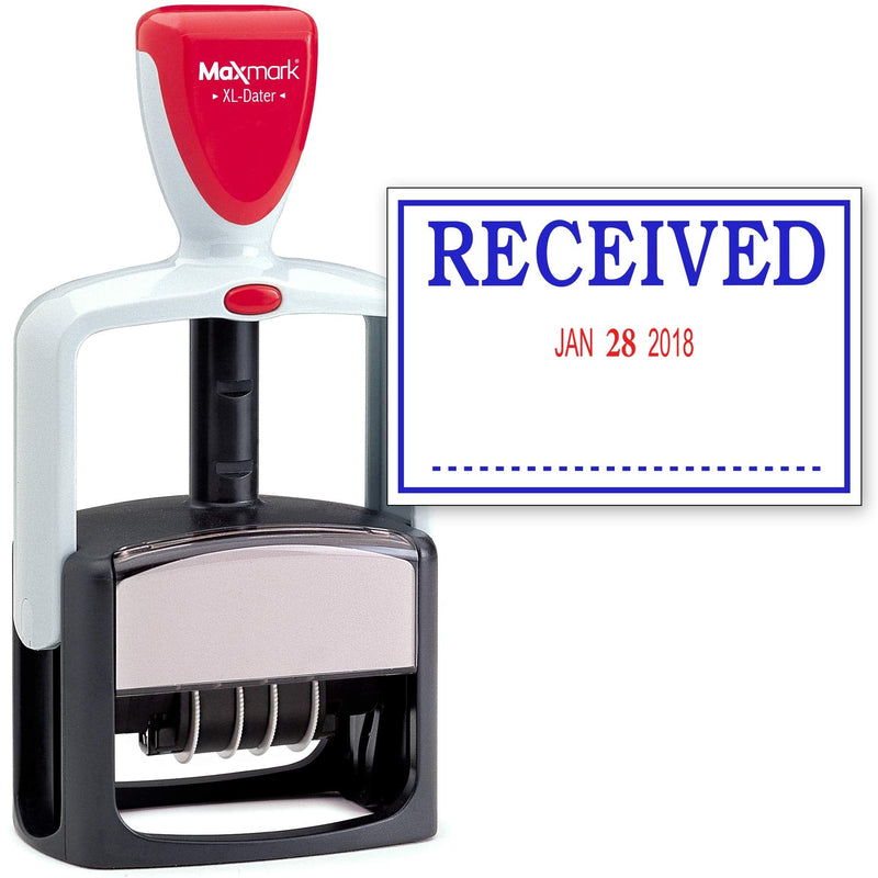 [Australia - AusPower] - MaxMark Heavy Duty Style Date Stamp with Received self Inking Stamp - 2 Color Blue/Red Ink 