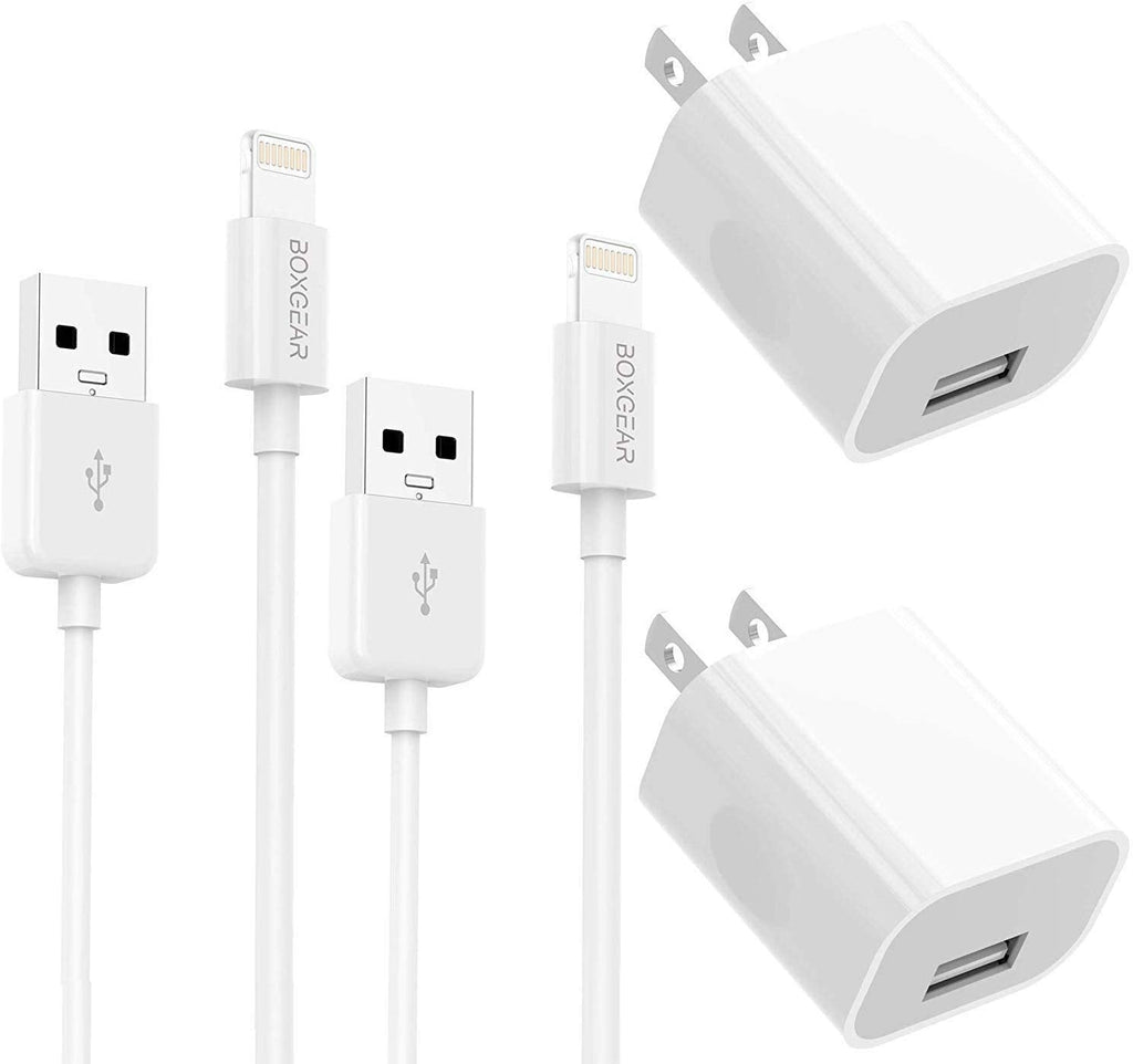 [Australia - AusPower] - Boxgear iPhone Charger 2-Pack MFi Certified Charging iPhone Lightning Cable and USB Wall Adapter Plug Block for iPhone11 Pro, Xs, XS Max, X, 8, 8 Plus, 7, 7 Plus, 6S, 6, 6 Plus, 5S, iPad Mini (White) 