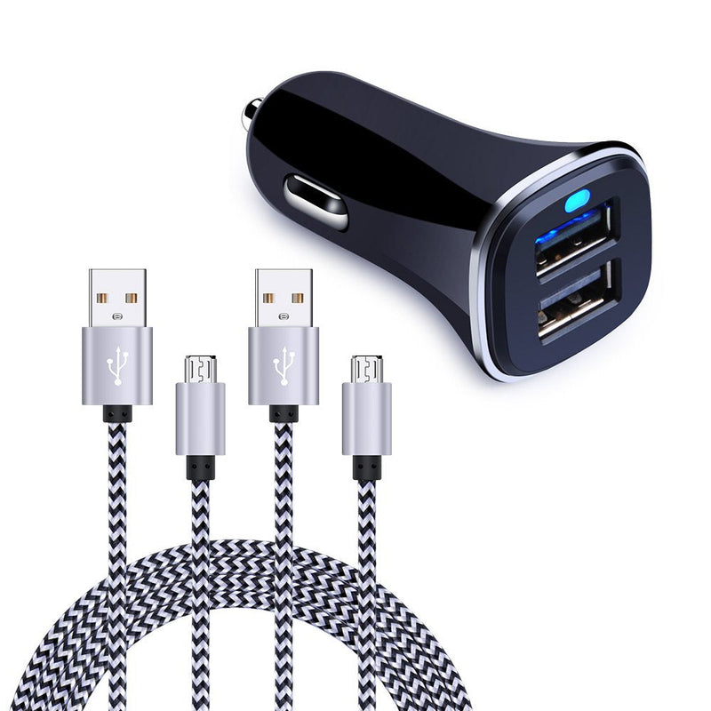[Australia - AusPower] - Dual USB Car Charger, FiveBox Phone Car Charger Adapter with 2 Pack Braided Micro USB Charging Cable 6ft Android Charger Cord for Samsung Galaxy S6/S7 Edge, J3 J7, LG stylo 2/3 Plus, LG G4 G3 K20 Plus 