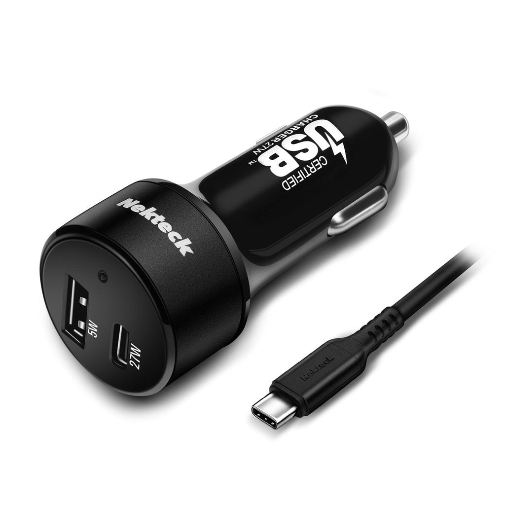 [Australia - AusPower] - Nekteck USB-IF Certified USB Type C Car Charger with PD Power Delivery 27W & USB-A 5W for MacBook 12-inch/Pro 2016, Pixel 3 2/XL Galaxy S9/ S9+/ Note 8/ S8/ S8+ More (USB-C Cable 3.3Ft Included) 