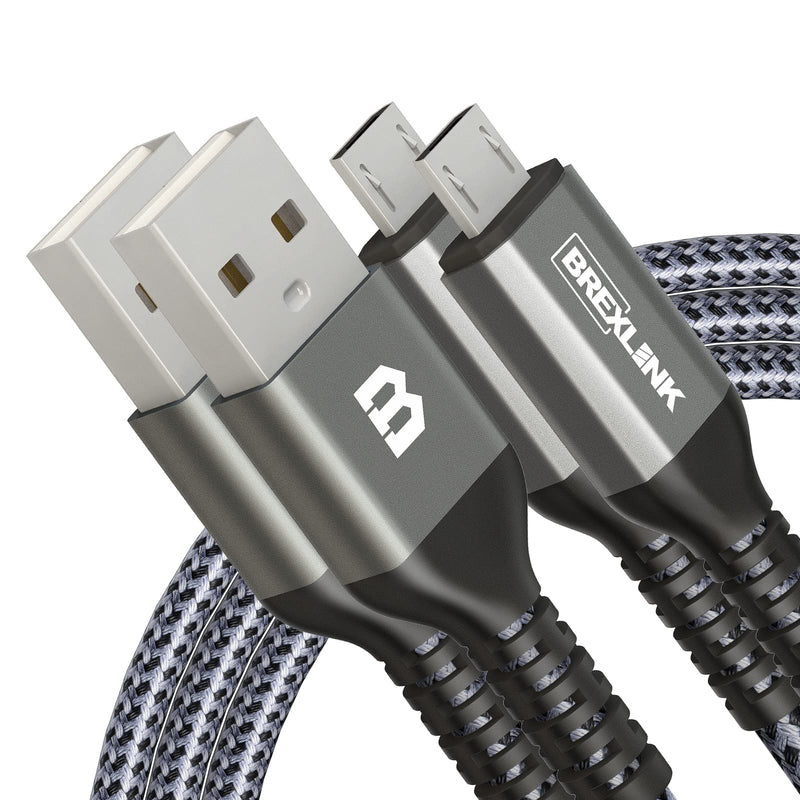 [Australia - AusPower] - Micro USB Cable Android, BrexLink Micro USB to USB 2.0 Cable (2-Pack, 6.6 FT) Nylon Braided Fast Charging Cable Compatible with Samsung, Kindle, Android Phones, Galaxy S7 Edge, Moto G5, PS4 (Grey) 6Ft+6Ft Grey 
