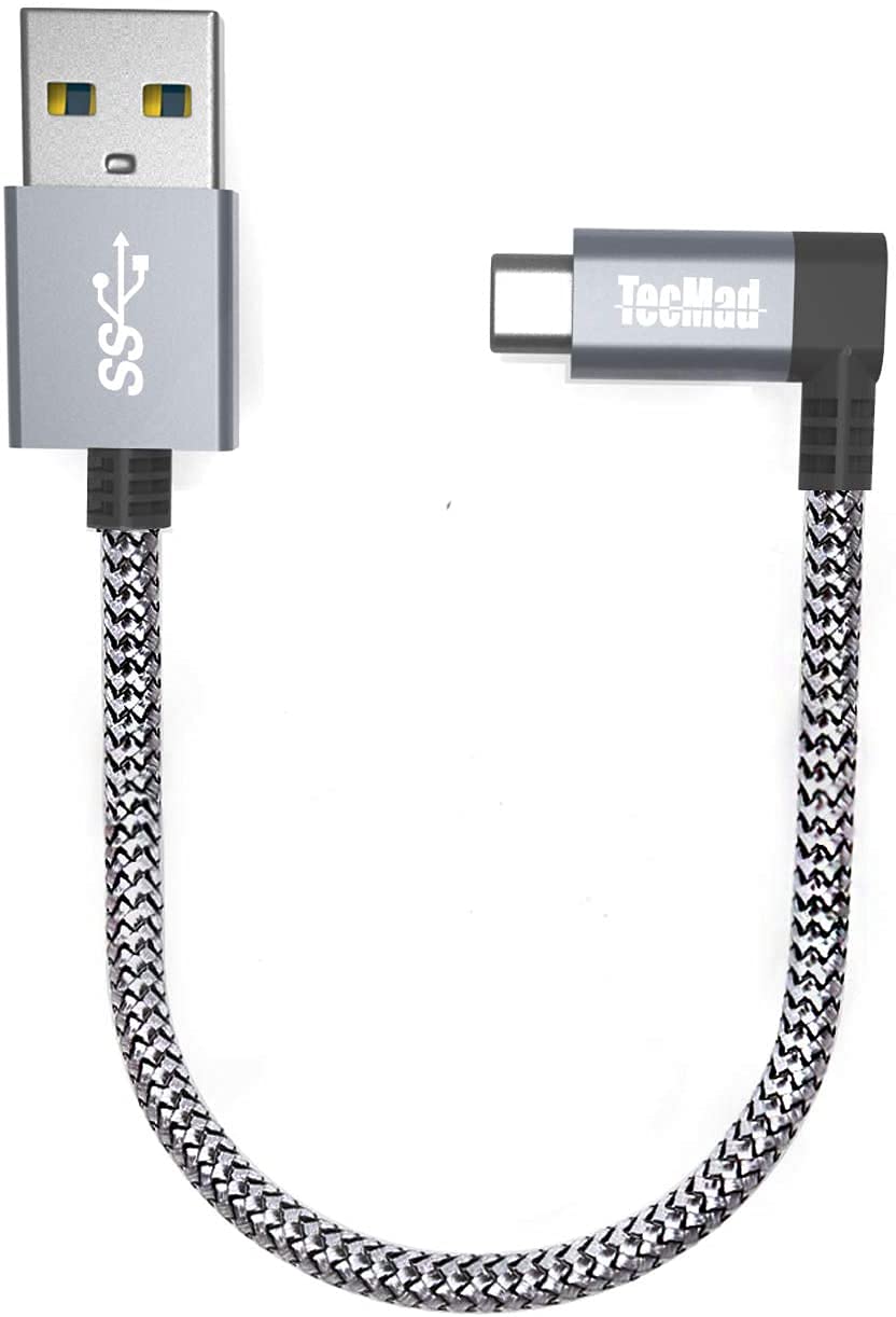[Australia - AusPower] - USB a to USB c Cable TecMad 90 Degree Plug Nylon Braided Type C to USB 3.0 Cable for Samsung s21/Ultra/Plus Oneplus Nord/Samsung A21/A12/A32/A52, Switch,LG, MacBook and More-0.8ft/0.25m Grey Gray 