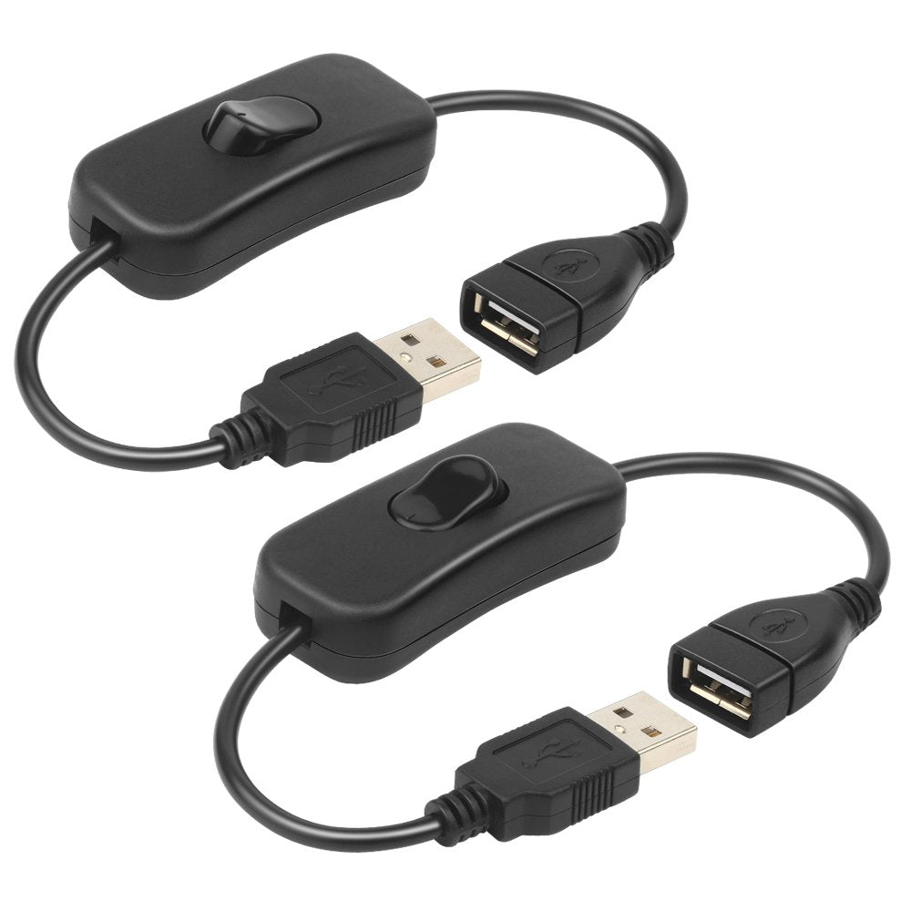 [Australia - AusPower] - Electop 2 Pack Male to Female USB Cable with On/Off Switch, USB Extension Inline Rocker Switch for Driving Recorder, LED Desk Lamp, USB Fan, LED Strips Black 