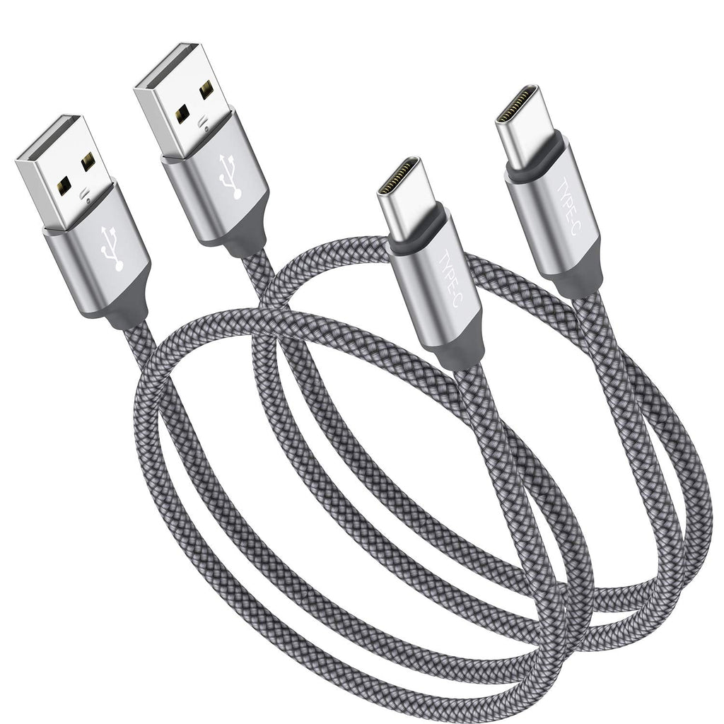 [Australia - AusPower] - Short USB Type C Cable,OneKer(1ft 2-Pack) Portable USB-C Charger Nylon Braided Fast Charging Cord Compatible Android Samsung Galaxy S10 S9 S8 Plus Note 9 8,LG G5 G6,Google Pixel 2 XL,Power Bank(Grey) (2*1FT)Gray 
