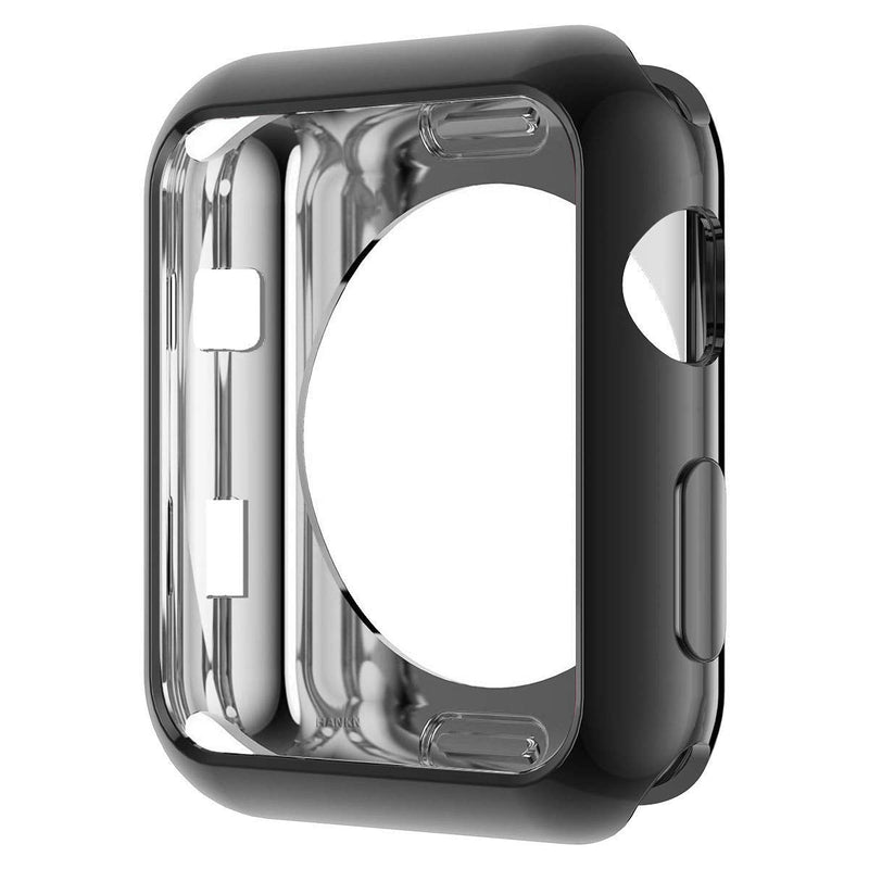 [Australia - AusPower] - HANKN Compatible with Apple Watch Series 3 2 1 42mm Case, Soft TPU Plated Shiny Cover Iwatch Bumper [No Front Screen Protector] (Black, 42mm) Black 42 mm 