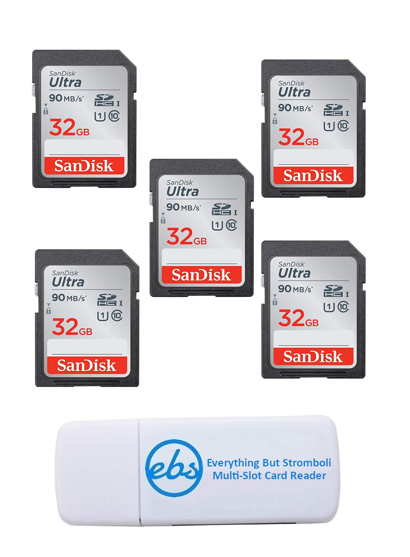 [Australia - AusPower] - SanDisk Ultra - 5 Pack Bundle UHS-I Class 10 SD Flash Memory Card Retail (SDSDUNC-032G-GN6IN) - With Everything But Stromboli (TM) Combo Card Reader 32GB 