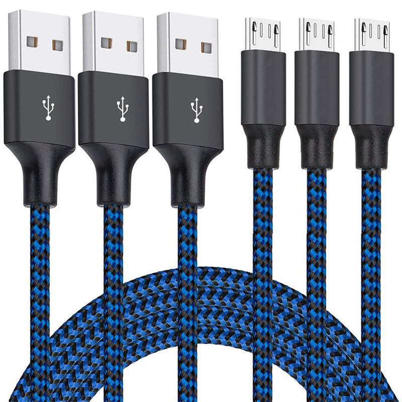 [Australia - AusPower] - Micro USB Cable, 3Pack 10FT Android Charger Cable Long Nylon Braided Sync and Fast Charging Cord Compatible with Samsung Galaxy S7 S6 Edge, Kindle, Android Smartphones, Tablets and More Blue 