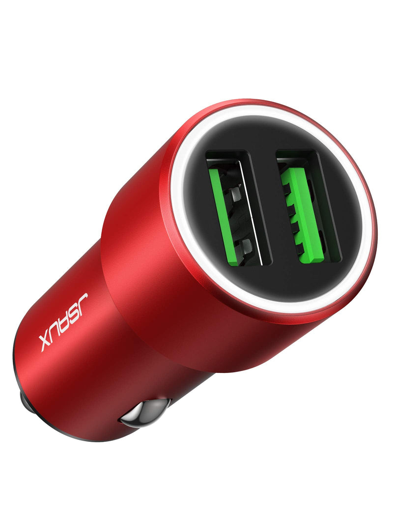 [Australia - AusPower] - Car Charger, JSAUX Dual QC 3.0 USB Ports 36W/6A Fast Car Charge Adapter Metal Cigarette Lighter USB Charger Compatible with iPhone 11/pro/pro max/x/xr/8,Samsung Galaxy S20/S10/S9,Note 10/9,iPad-Red Red 