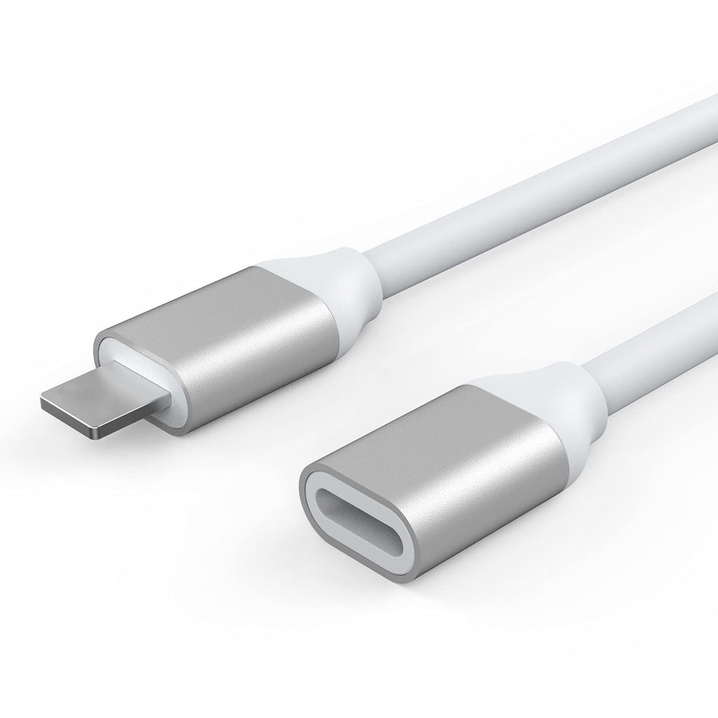 [Australia - AusPower] - EMATETEK iOS Extender Cable Male to Female Pass Audio Video Music Data and Power Charge. 1PCS iOS Extension Cord Adapter Made of White TPE and Sliver Aluminum. (3.3Ft / 1M) 