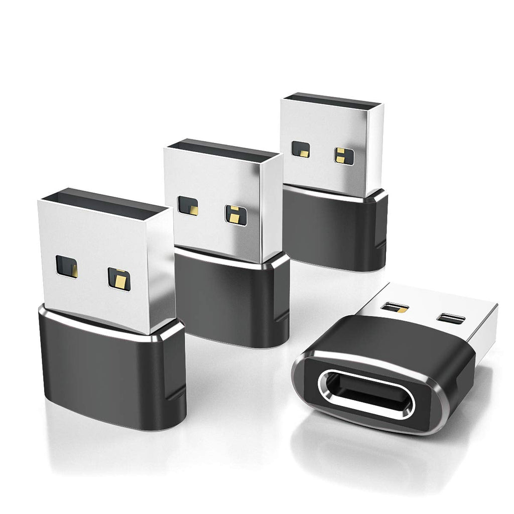 [Australia - AusPower] - USB C Female to USB A Male Adapter 4 Pack,Type C Power Charger Cable Connector for Apple Watch iWatch Series 7 SE,iPhone 11 12 13 Pro Max Mini,Airpods iPad 8 9,Samsung Galaxy Note 10 20 S20 S21 S22 22 Black 