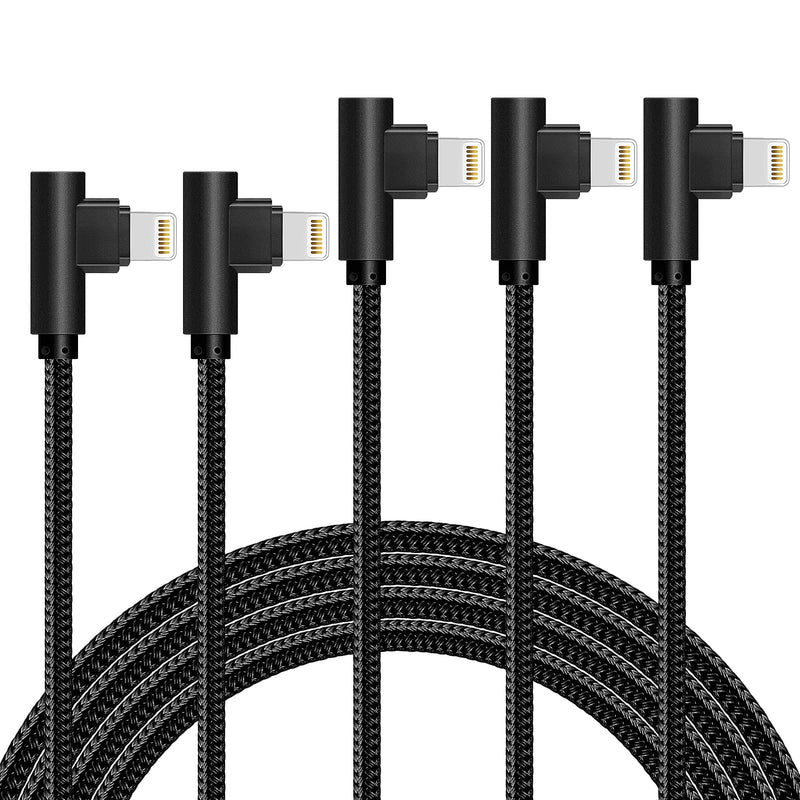 [Australia - AusPower] - iPhone Cable 5 Pack(3/3/6/6/10FT) MFI Certified iPhone Cable Lightning Fast Charger Nylon Braided Data Cord 90 Degree Elbow for Game Video Compatible with iPhone 12 11 Pro Max XR XS Max iPod (Black) Black 