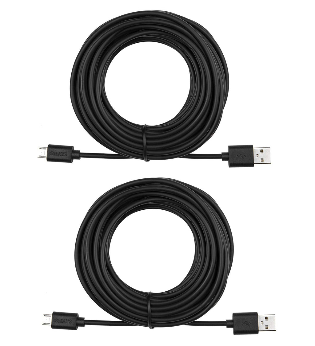 [Australia - AusPower] - 2-Pack 25ft Power Extension Cable Compatible for WyzeCam, Wyze Cam Pan, Nest Cam Indoor, Blink, Yi Camera, USB to Micro USB Charging Cord (Black) Black 