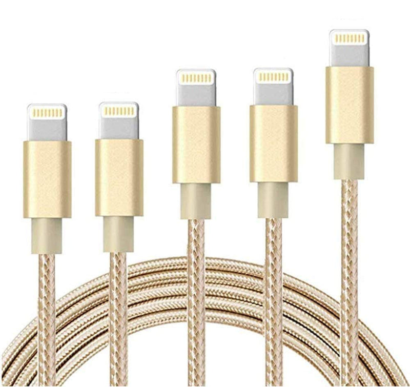 [Australia - AusPower] - iPhone Charger Cable SHARLLEN Lightning Charger, Fast Nylon Braided USB iPhone Charging Cords 5Pack(3FT2/6FT2/10FT) Compatible iPhone XS/Max/XR/X/8/8Plus/7/7P/6S/iPad/IOS (Gold) 
