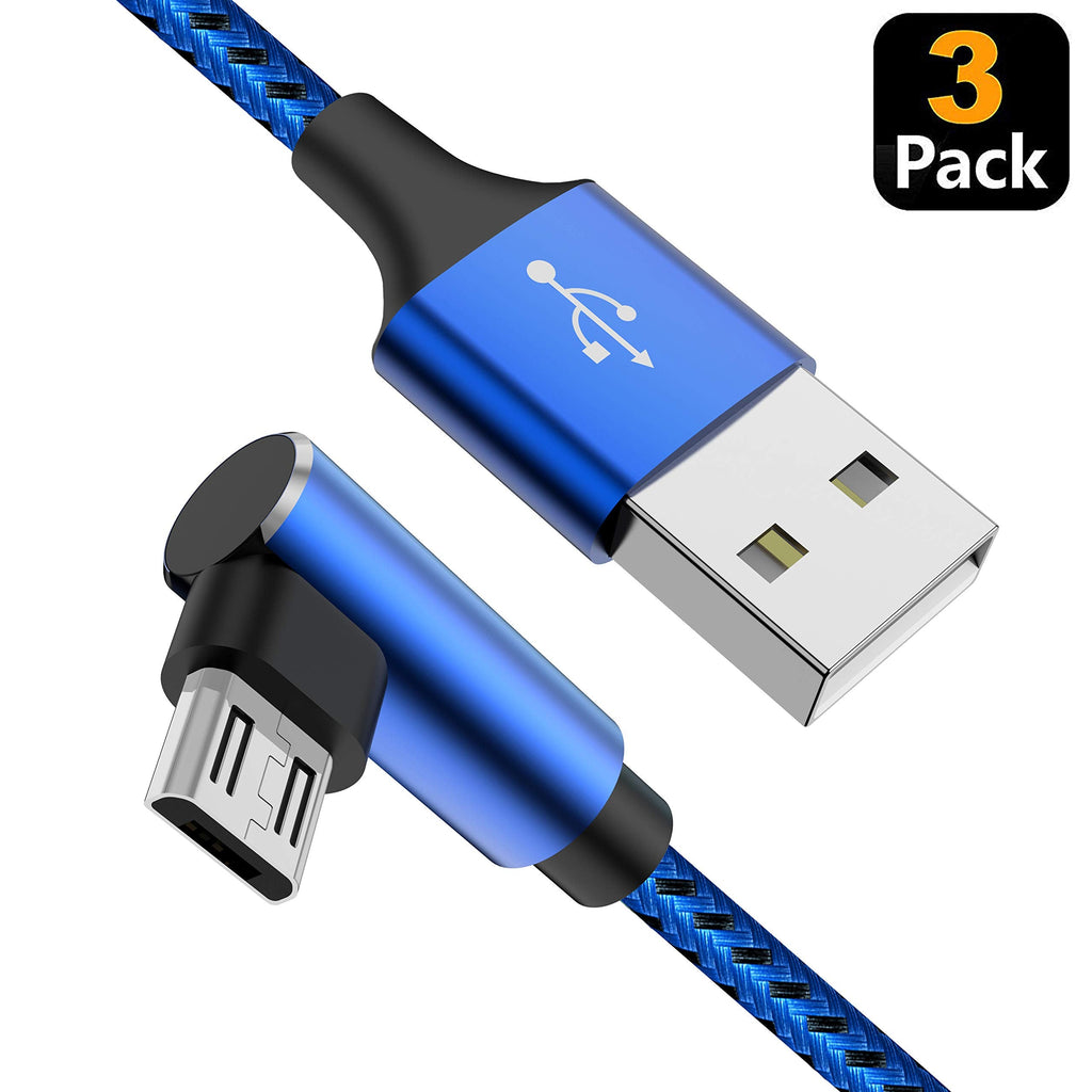 [Australia - AusPower] - Android Charger Cable, CTREEY [3 Pack/3FT 6FT 10FT] Micro USB Cable 90 Degree, Right Angle High Speed Fast Charging Cords for Samsung Galaxy S7 S6 J8 J7 Note 5,Kindle,LG,PS4,Camera (Blue) 