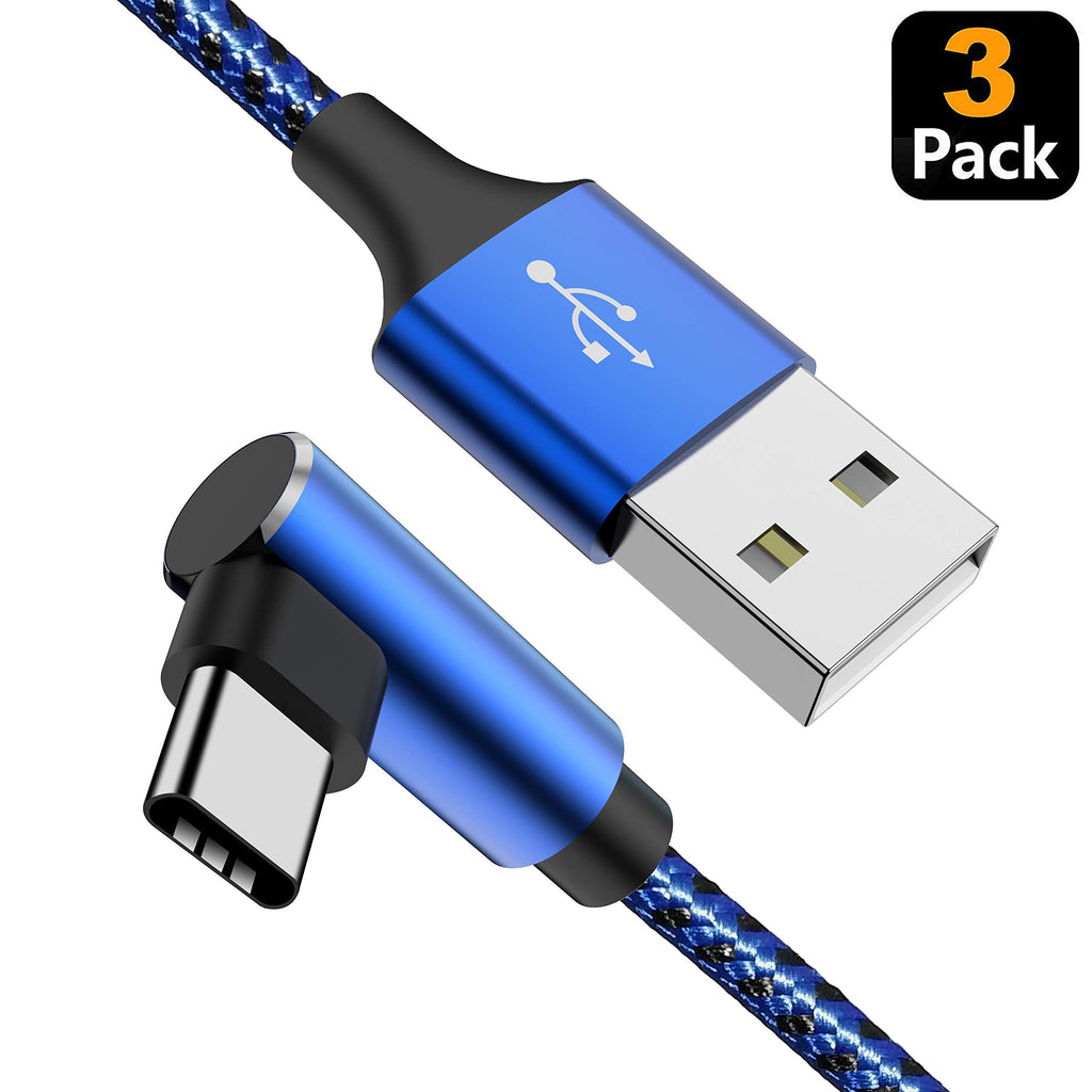 [Australia - AusPower] - USB C Cable 90 Degree Right Angle CTREEY (3Pack 3FT 6FT 10FT) Fast USB Type C Charger Cord for Samsung Galaxy A10e A20 A50 A51 A71 SS2 S21S20 S10 S9 Plus S8 Galaxy Note 20 10 9 8, LG V50 V40 G8 Thinq Blue 